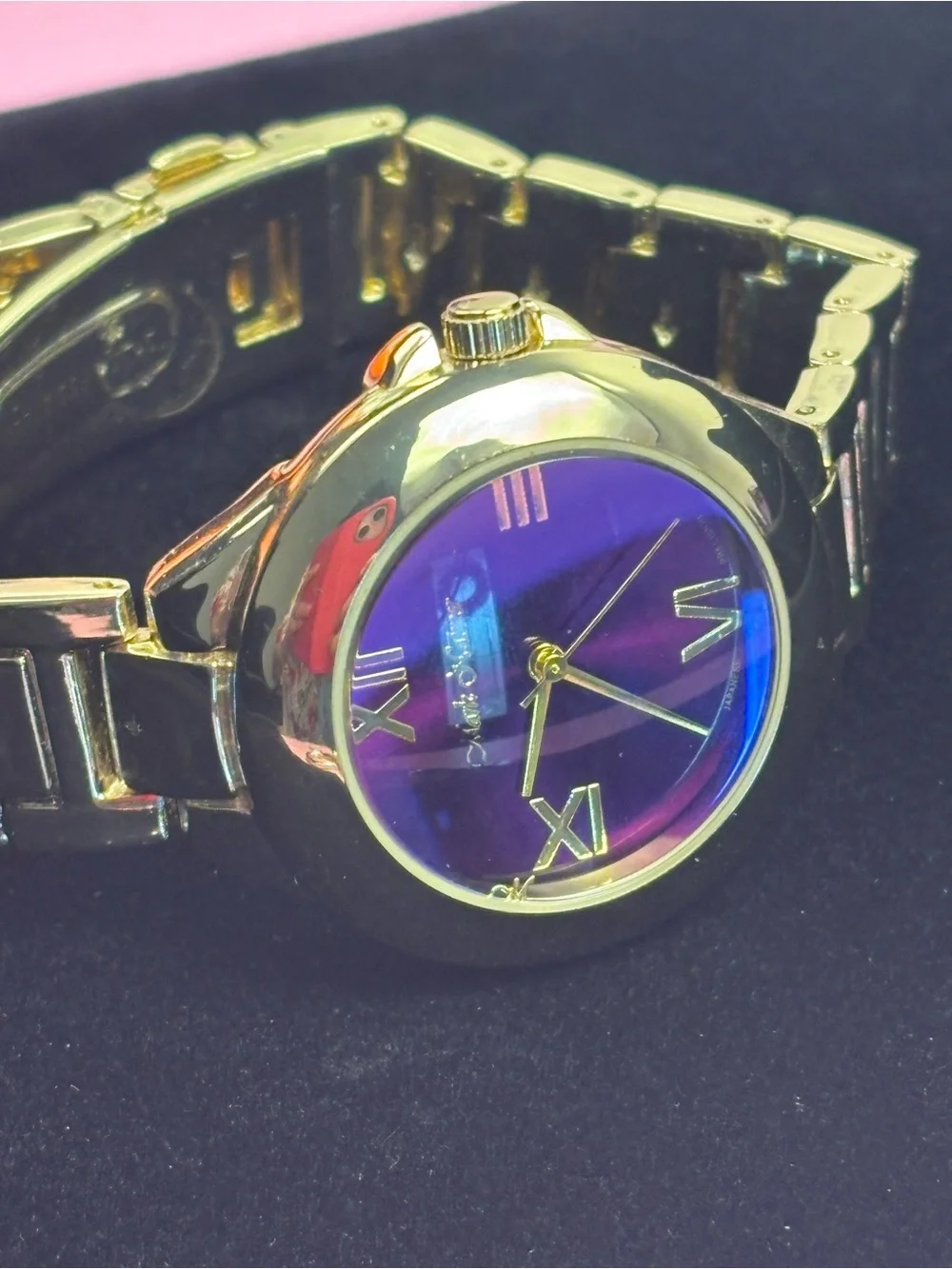 Mark Naimer Men’s Watch Purple Iridescent Dial Gold Tone Bracelet Roman Numerals